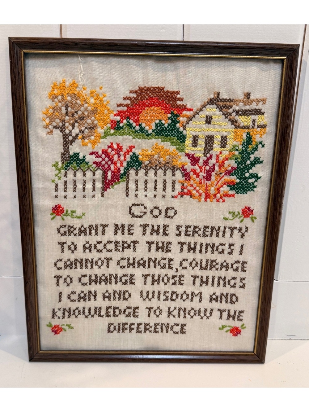 Vintage Framed Serenity Prayer Needlepoint Sampler 11x14, 1970’s